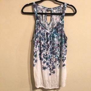 Lauren Conrad white/blue/purple floral vneck top